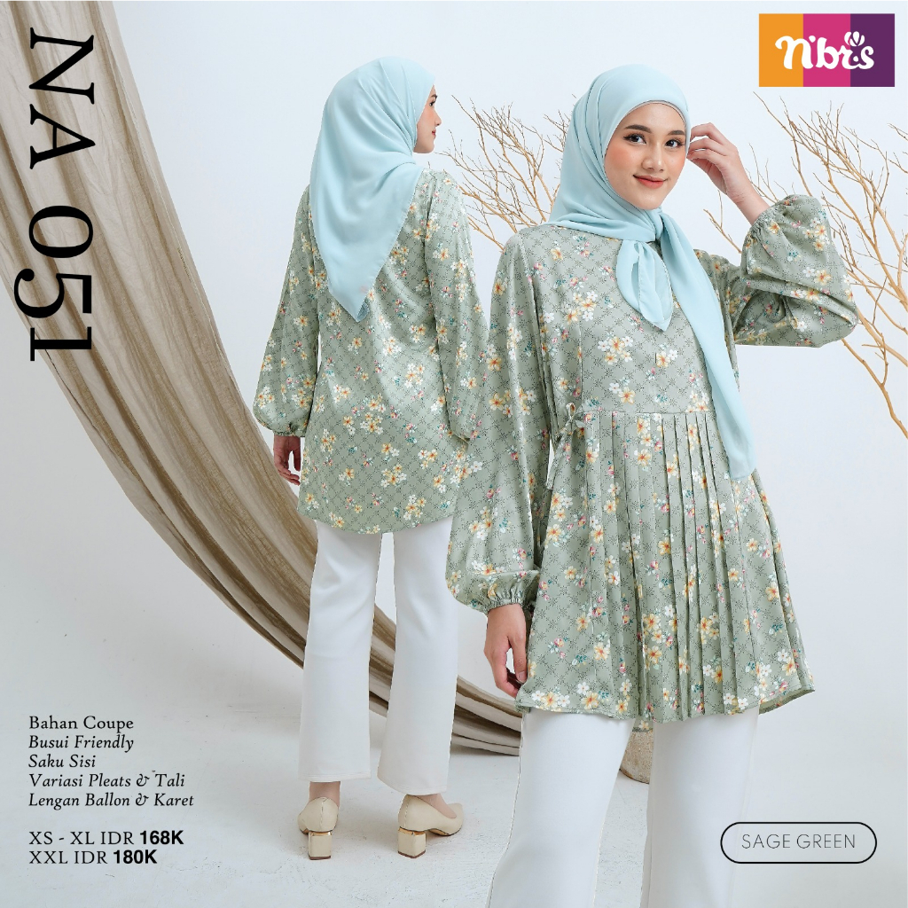 Nibras Atasan NA 51 Bahan Coupe Atasan Wanita Muslimah Simple Motif Bunga OOTD