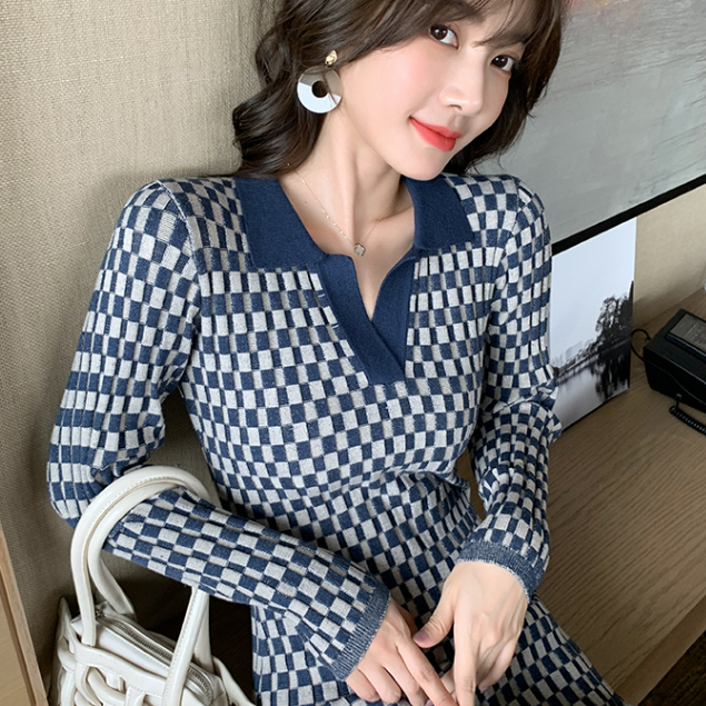 【Premium】Korean Midi Dress Monochrome Long SLeeves 2148