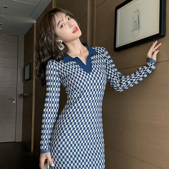 【Premium】Korean Midi Dress Monochrome Long SLeeves 2148