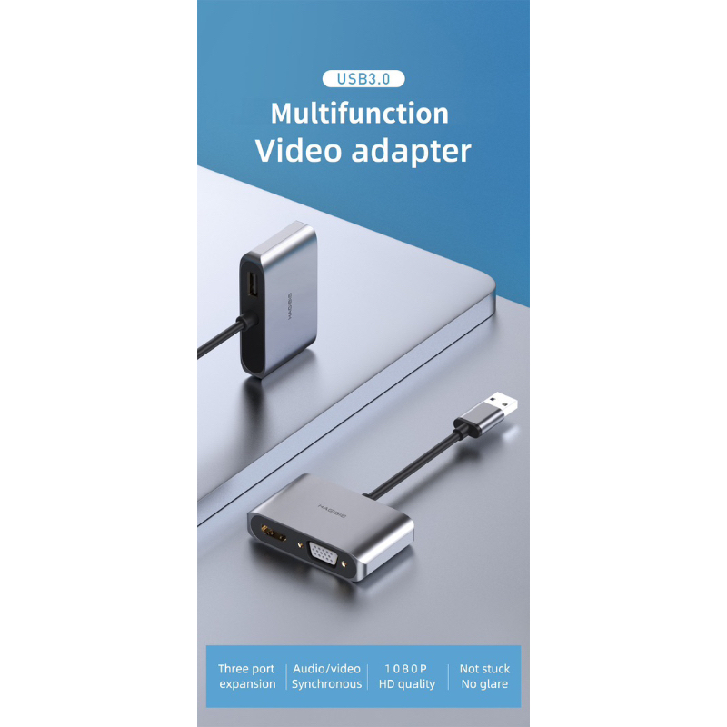 hagibis usb 3.0 to hdmi vga konektor adapter converter 1080p 2 in 1