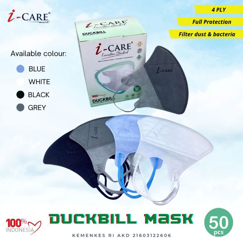 MASKER DUCKBILL I-CARE 4 PLY DISPOSABLE FACE MASK ISI 50 PCS