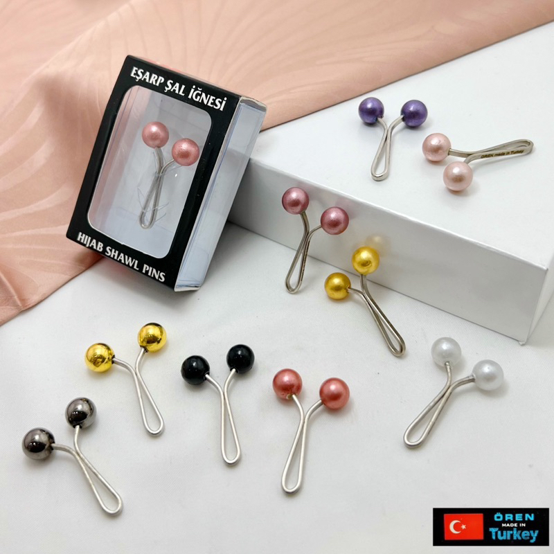 KLIP JILBAB TURKI - SILVER GOLD HITAM PUTIH OREN TURKEY - pins hijab aksesoris kerudung import ori