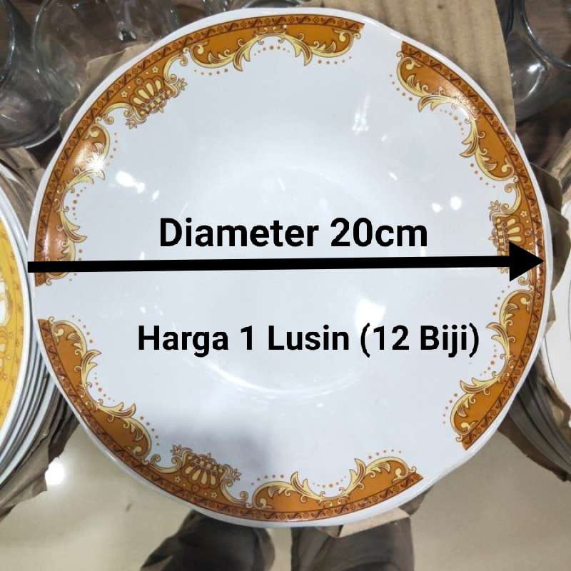 piring makan keramik mahkota ukuran 8" diameter 20cm Harga 1 Lusin (12 Biji)