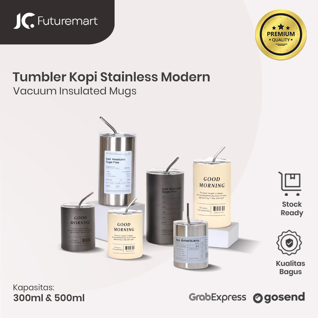 TUMBLER KOPI COFFEE MUG DOUBLE WALL STAINLESS STRAW KOREA RH-7