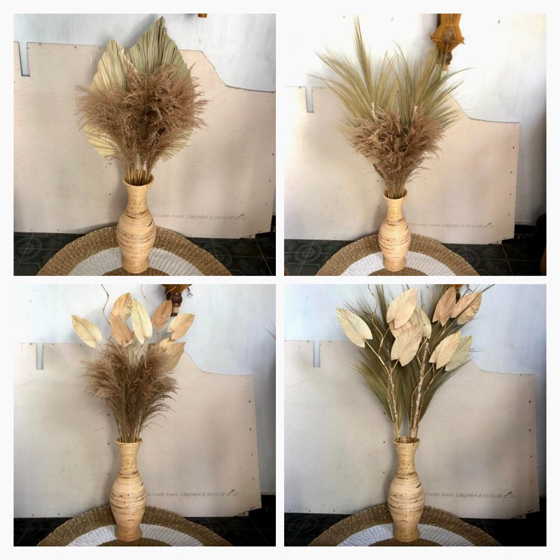 PAKET BUNGA KERING LENGKAP VAS 60CM / PAKET PAMPAS BULU