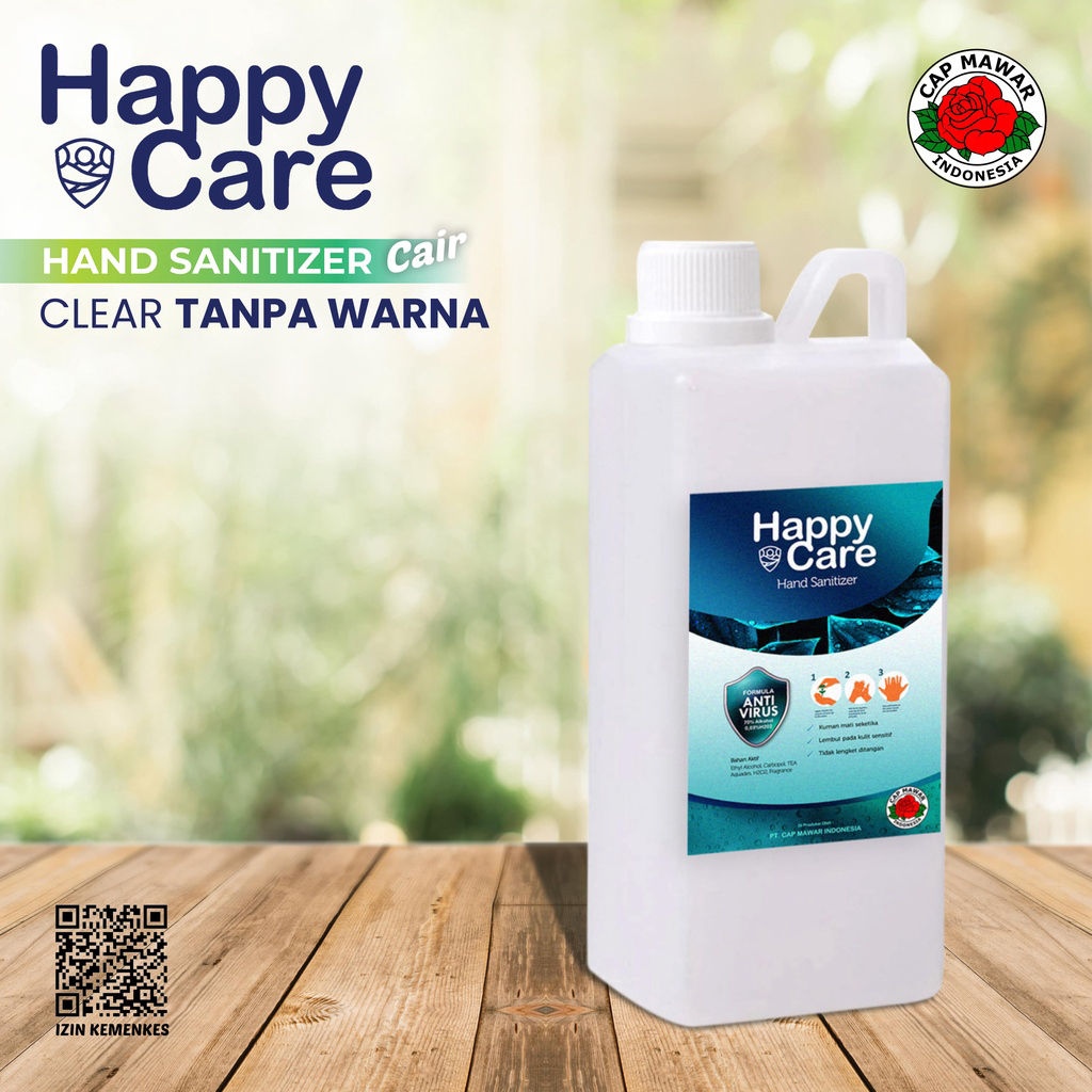 PROMO!!! HAPPY CARE Hand Sanitizer Liquid Cair Bening Refill 1 Liter IZIN KEMENKES