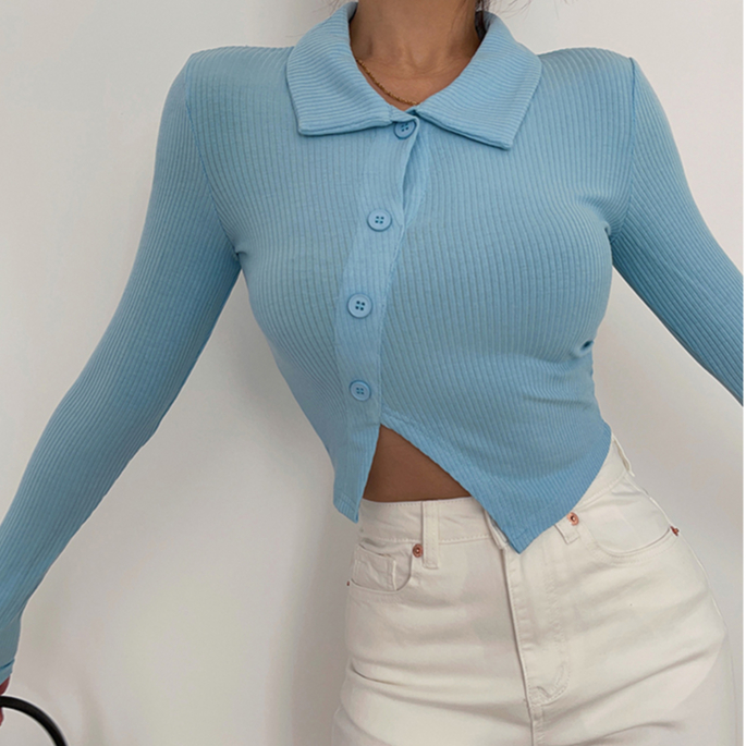 【Premium】Women's Asymmetrical ribbed collared top 7147 (S-L)