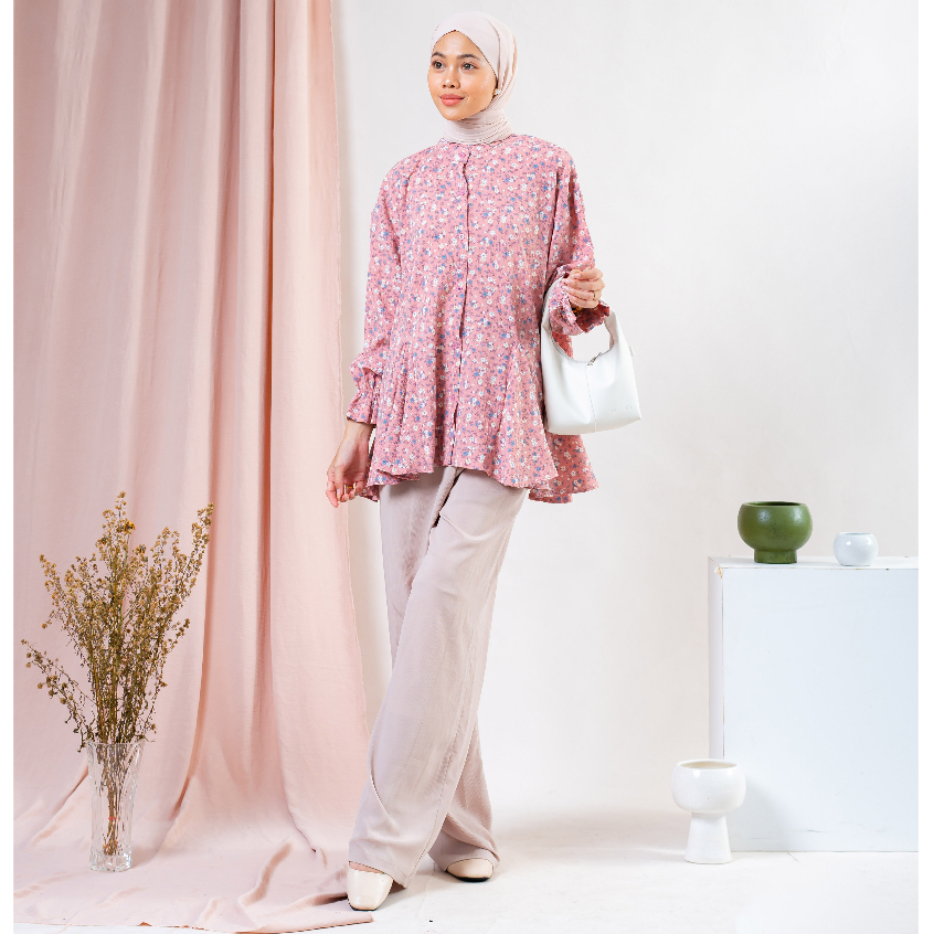 KEMEJA BLOUSE SAKURA KRINKLE MOTIF PREMIUM B665 CO