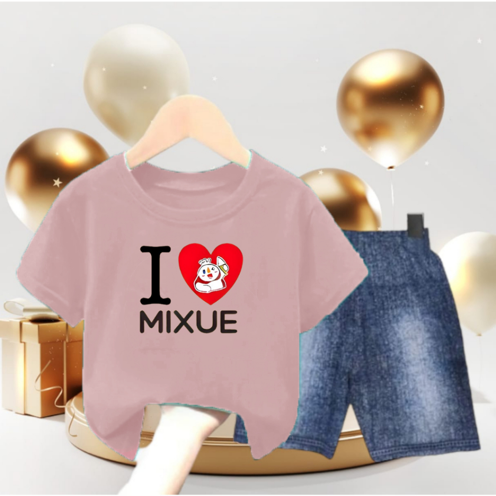 Setelan Kaos Anak I Love Mixsu Vista Terry/oneset Celana Semi jeans Size S,M,L,XL