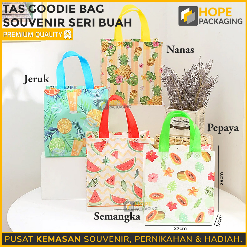 

Tas Goodie Bag Seri Buah Shopping Bag / Tas Belanja / Tas Hadiah Pesta Ulang Tahun Size L 29x12x27cm