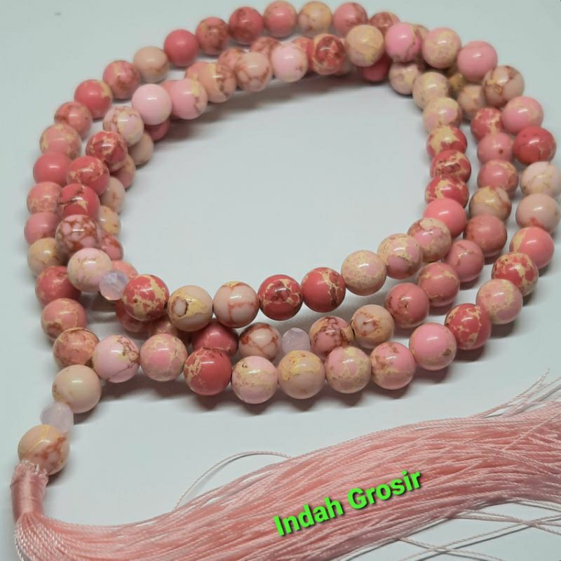 Tasbih batu firus nivada pink 8mm 99butir natural