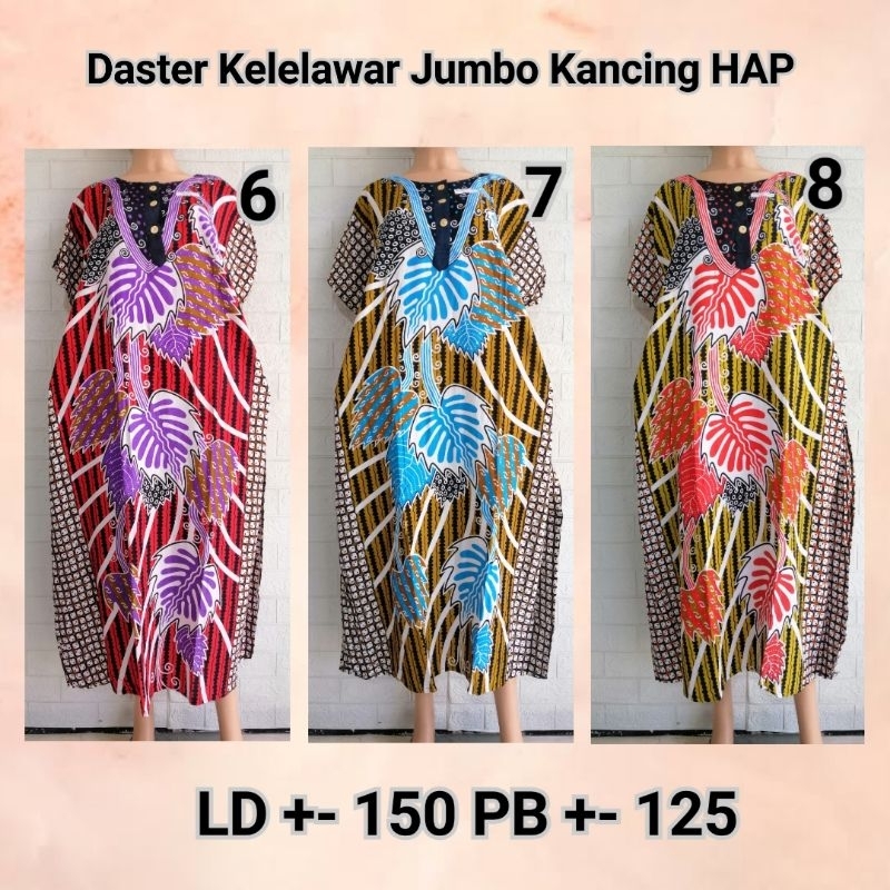 Daster Kelelawar Jumbo Kancing HAP LD +-150 Lowo Bigsize Adem Busui Friendly DTLS +PKPS