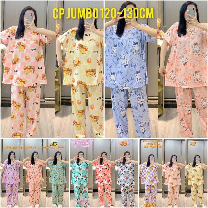 BAJU TIDUR WANITA JUMBO IMPORT STELAN PIYAMA CP BIG SIZE FLOWER