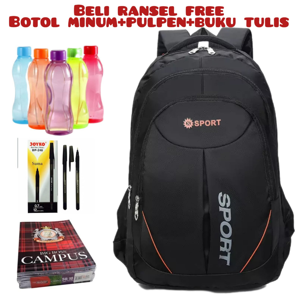 JS_Beli 1 Dapat 4-Tas Pria ZB RDN 069 Distro Raindoz Bandung Ransel Punggung Backpack Cowok Keren Sek BRAN NB-Tp BJ Beli Ransel Beli Ransel Free Botol Minum+Pulpen+Buku Tulis