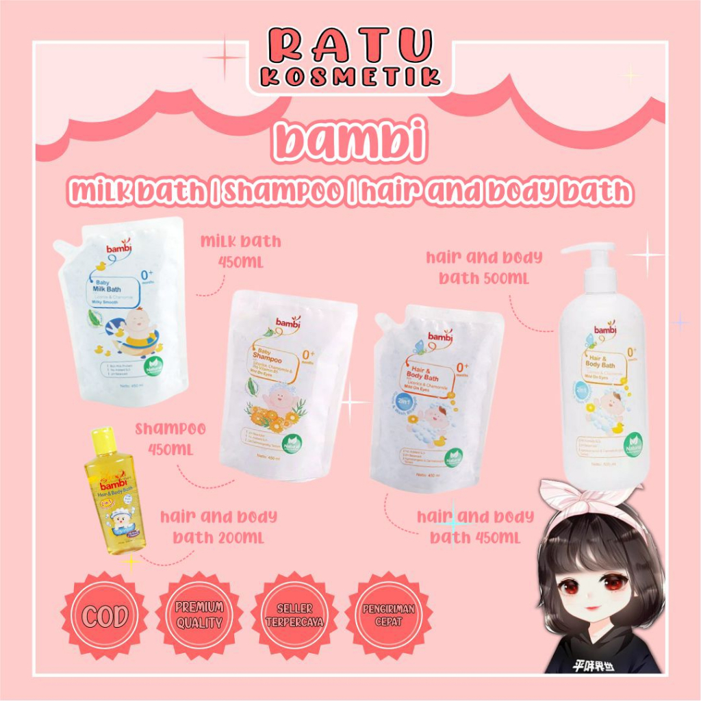 ❤ RATU ❤ Bambi Baby Hair &amp; Body Bath 2in1 | Milk Bath 2in1 | Sabun Mandi &amp; Shampoo Refill