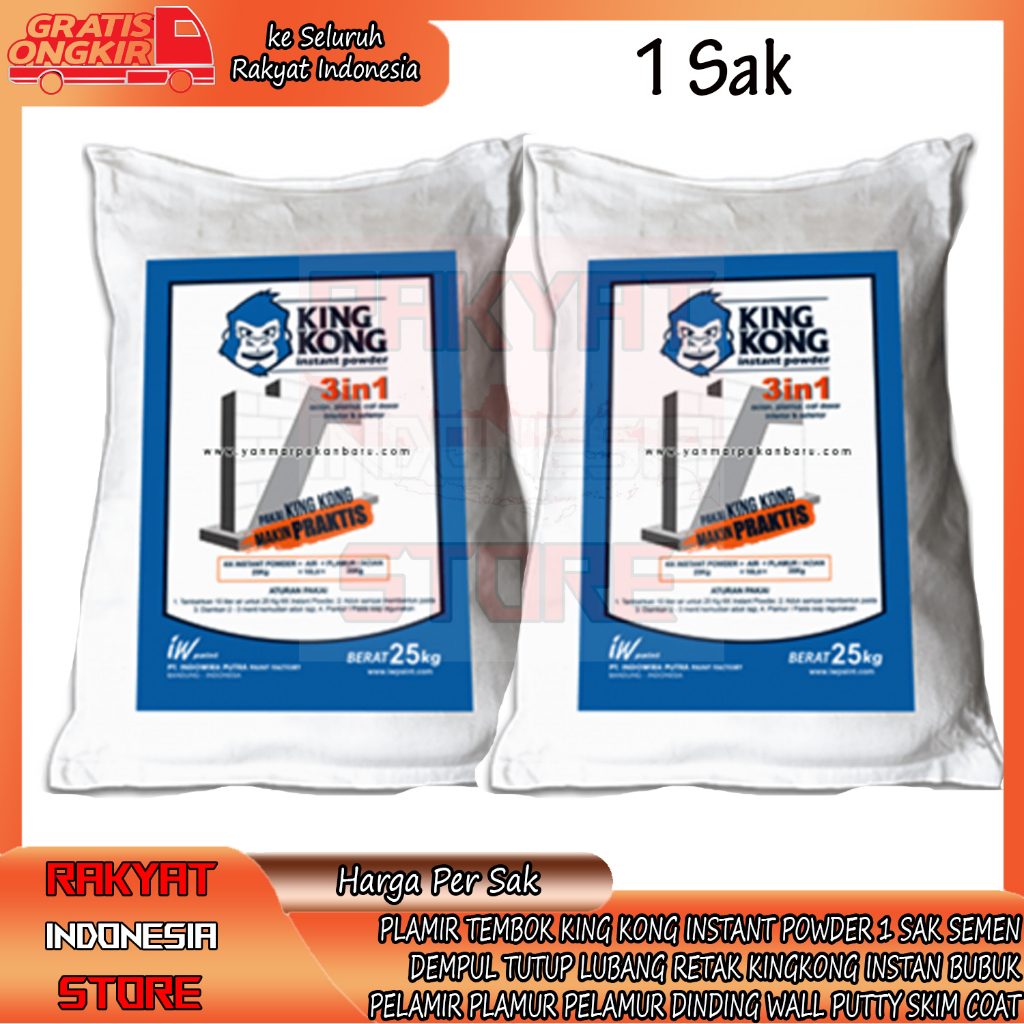 PLAMIR KINGKONG INSTANT POWDER 1 SAK ZAK SEMEN DEMPUL TUTUP TAMPAL LUBANG RETAK TEMBOK PELAMIR KING 