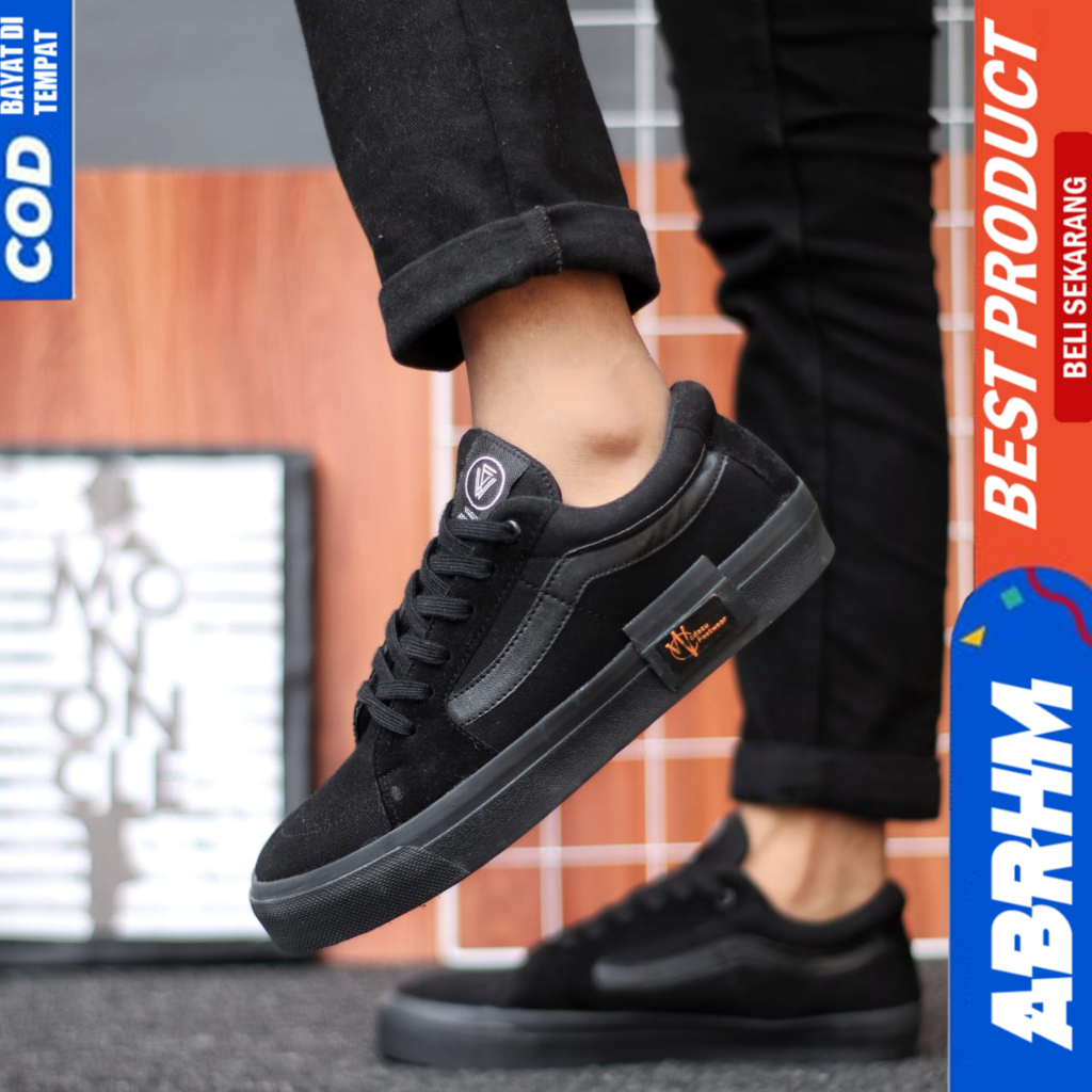 ABRHM Sepatu Ukuran Besar 38-47 Oldschool Hitam Sekolah Sneakers Pria