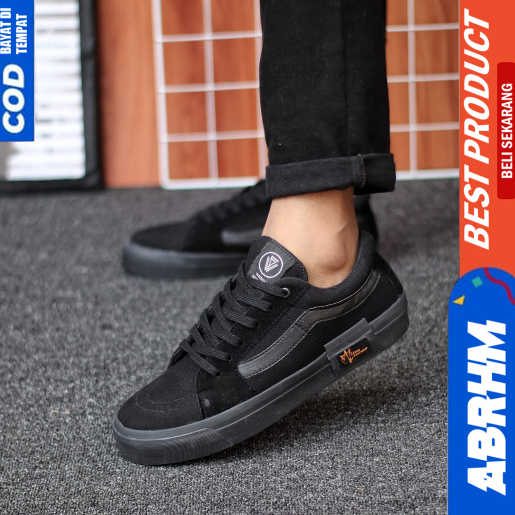 ABRHM Sepatu Ukuran Besar 38-47 Oldschool Hitam Sekolah Sneakers Pria