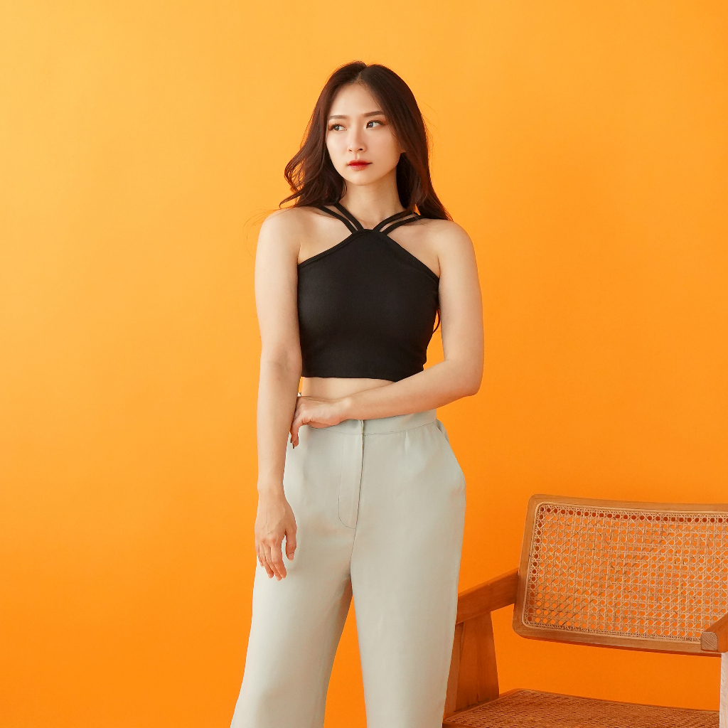 OROY Tanktop V-Neck Korean Cross Tank Top Polos Wanita Rib Knit OR1610