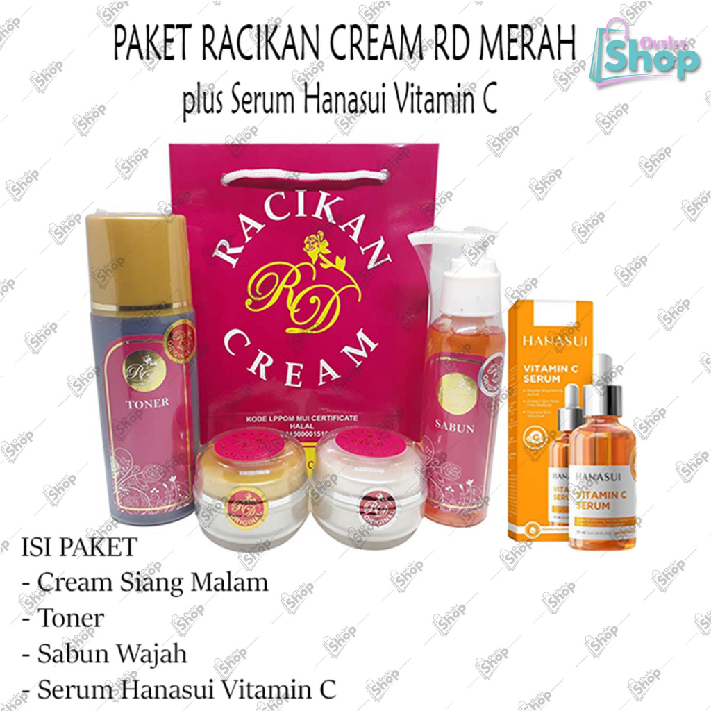 Paket Cream RD  Merah Original 1000% - Cream Racikan Dokter BerBPOM Paket Toner Plus Serum Hanasui V