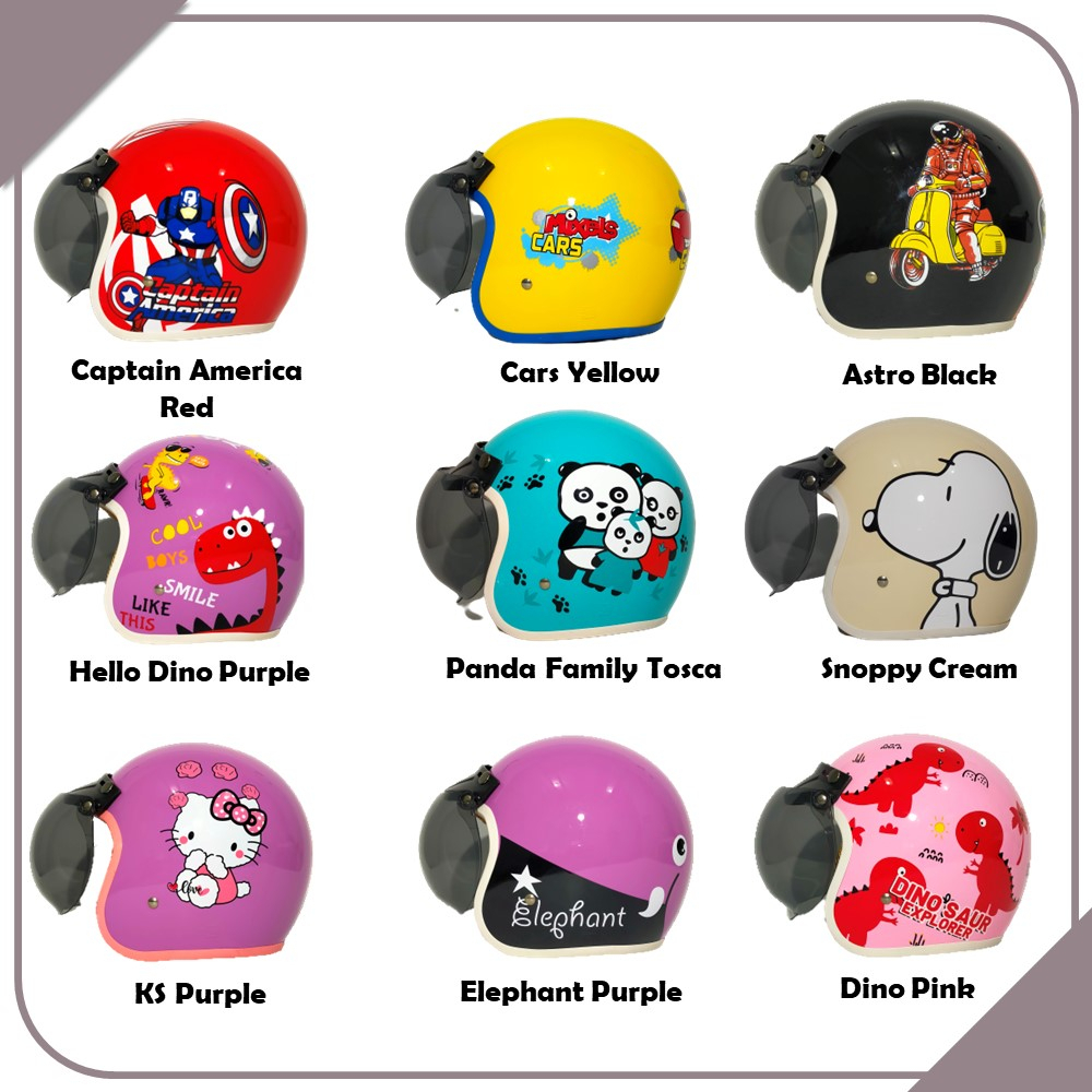 Helm Retro Junior Full Cat Motif Karakter Lucu Unik Murah Plus Kaca Cembung atau Datar