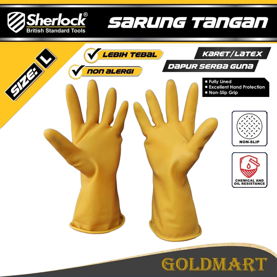 Sarung Tangan Karet Grade Premium Latex uk, L Sherlock Sarung Tangan Cuci Piring