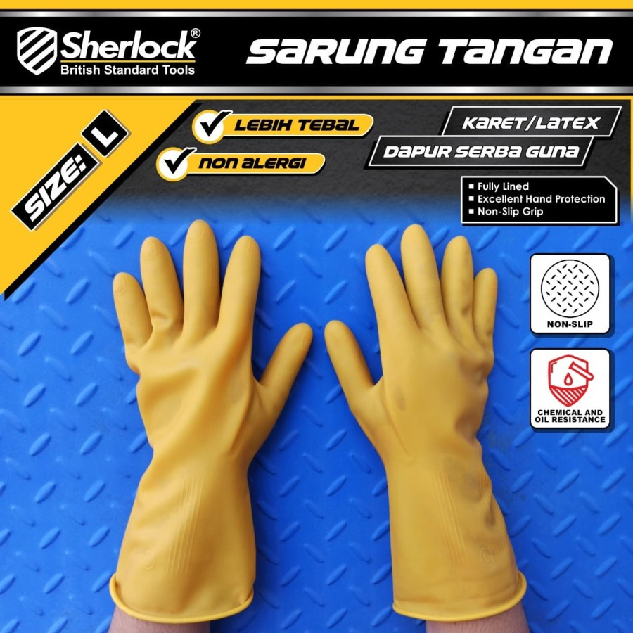 Sarung Tangan Karet Grade Premium Latex uk, L Sherlock Sarung Tangan Cuci Piring