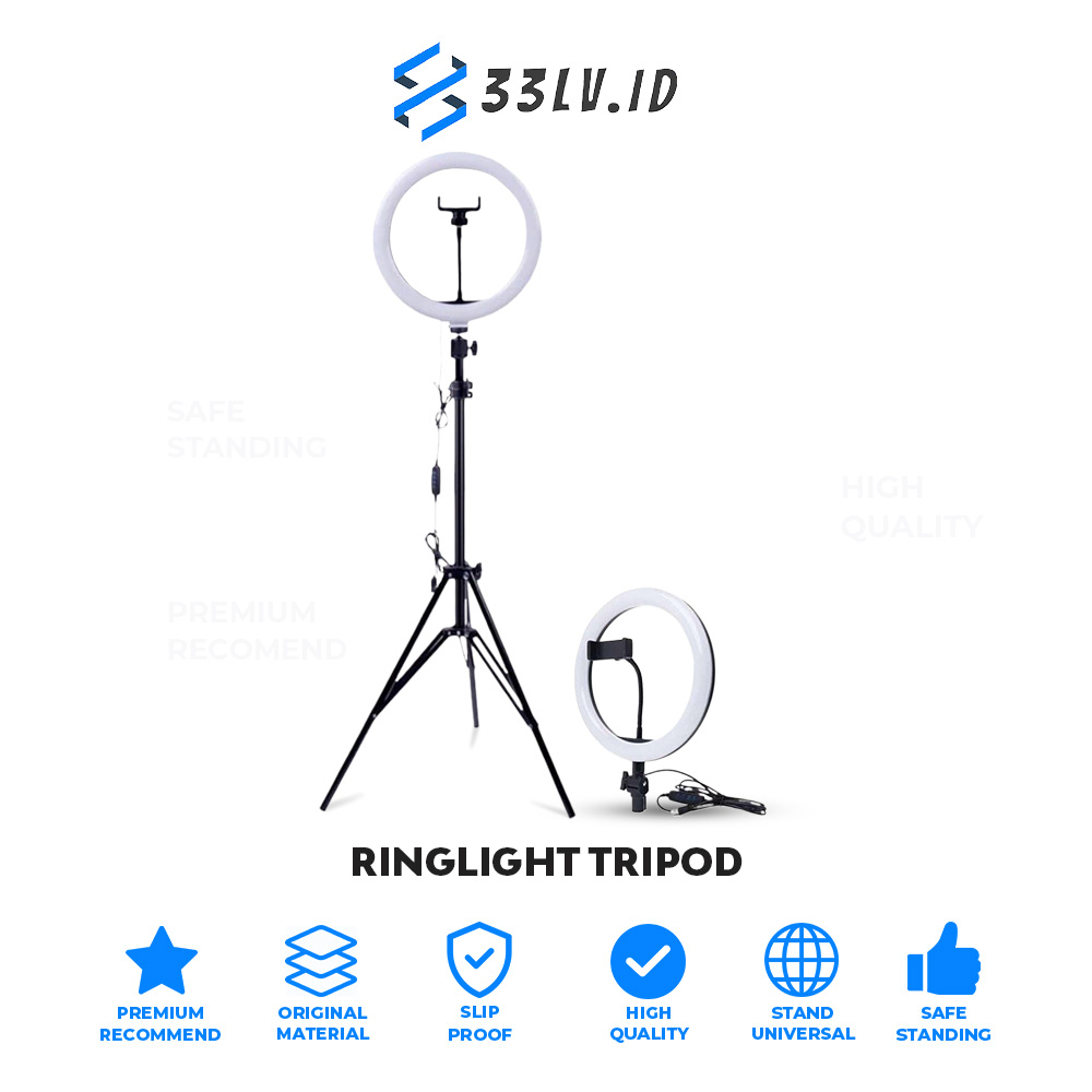 【33LV.ID】RING LIGHT LED Make Up Vlog Lampu Ringlight Tripod 2.1m