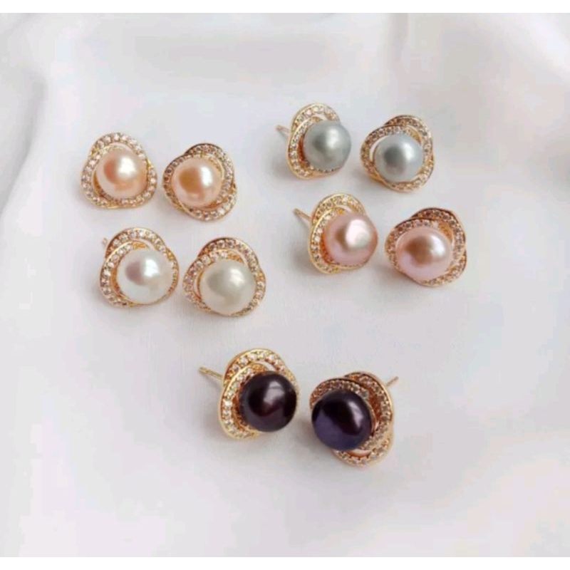 giwang rhodium mutiara asli lombok || anting mutiara lombok