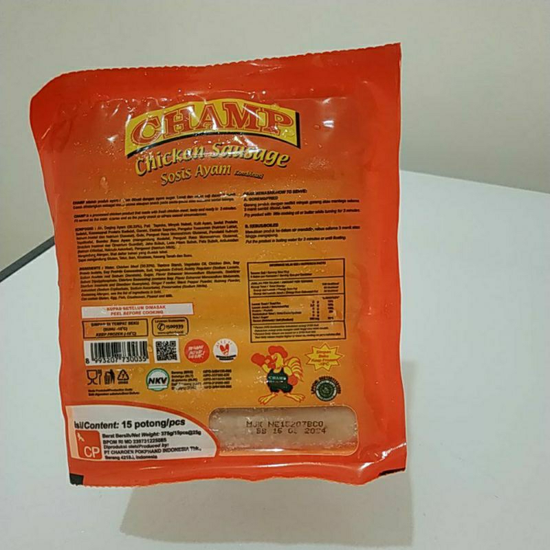

Champ chicken sausage 375gr isi 15 potong