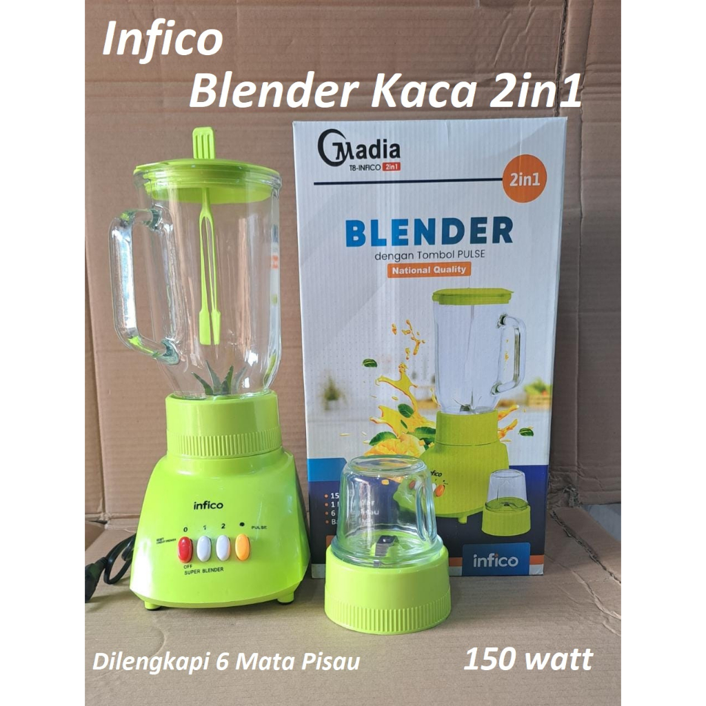 Blender Kaca Infico National Quality Blender Kaca 2in1 Dilengkapi 6 Mata Pisau Stainless