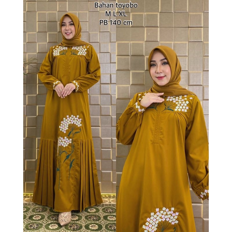 Zaja - Baju Gamis Aminah Series Bahan Katun Polos &amp; Bordir Mewah Terbaru Dengan Desain Menawan &amp; Elegant Busana Muslim Perempuan Dewasa Terbaru /gamis katun polos mewah / gamis murah / dress muslim toyobo bordir kasual dan trendy fashion muslim