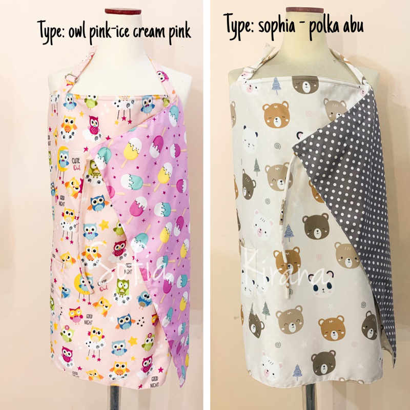 2in1 Apron Menyusui 2lapis motif bolak balik sofia kirana + ukuran 68x90cm + nursing apron + penutup stroller