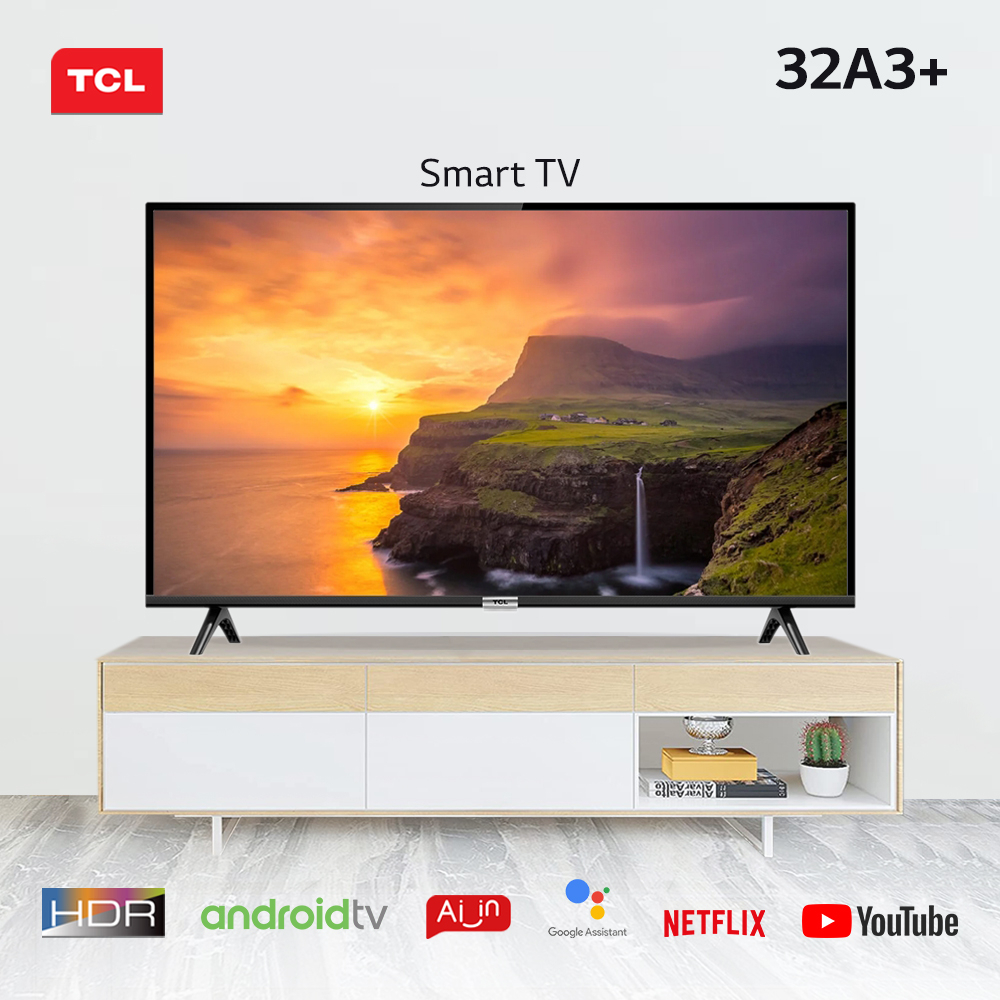 TCL 32" 32A3+ Slim Smart TV 32 Inch Android TV Bezel Less HDR
