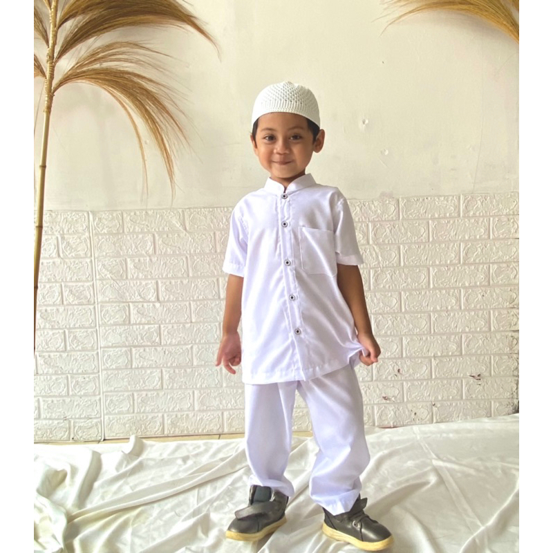 Baju Koko manasik haji, Baju manasik anak, Baju Setelan Putih Anak Tk Paud SD