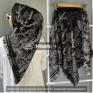 JILBAB SEGIEMPAT VOAL PREMIUM MOTIF TERBARU MEWAH KARANG HITAM
