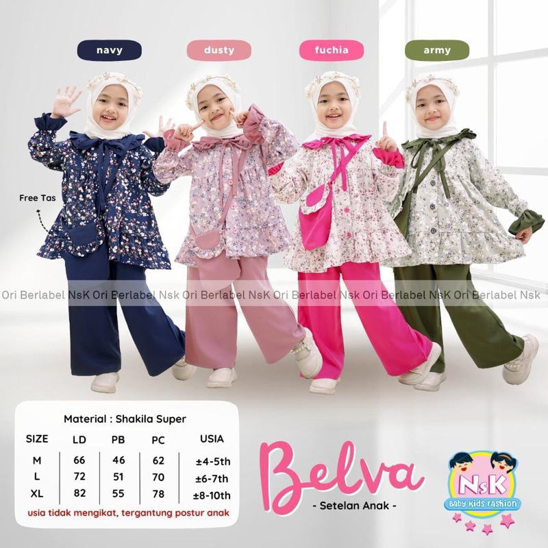 BELVA SETELAN ANAK NABILA DRESS KIDS CANTIK FREE HIJAB ALILA