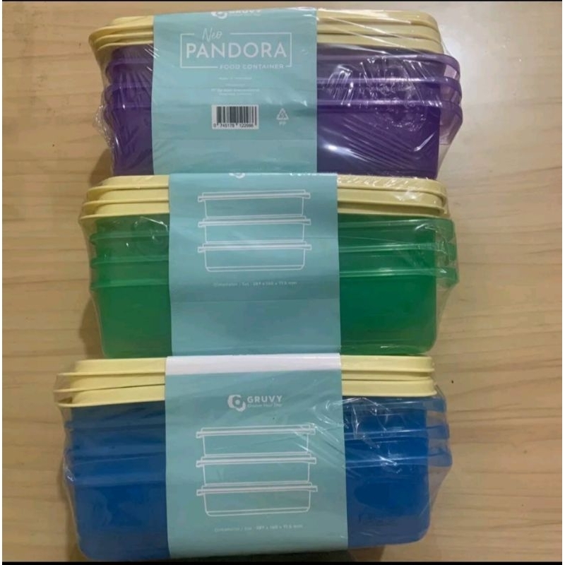 Toples Neo container Pandora 1.5 liter set isi 3 pics/neo pandora sealware set/wadah makanan