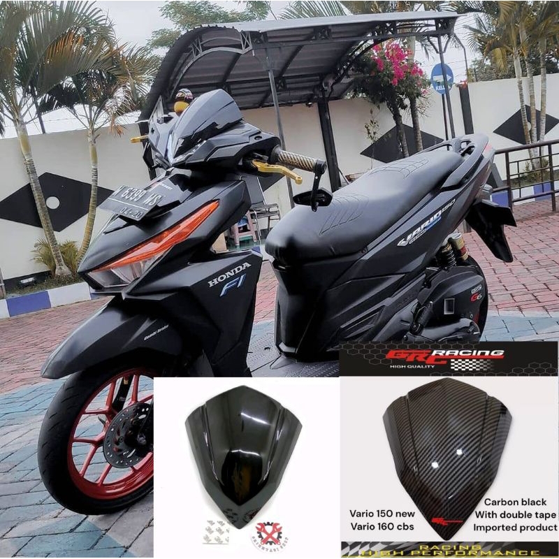 Visor variasi honda vario 125 150 led old bahan anti pecah warna hitam &amp; carbon celup wtp free dobel tape