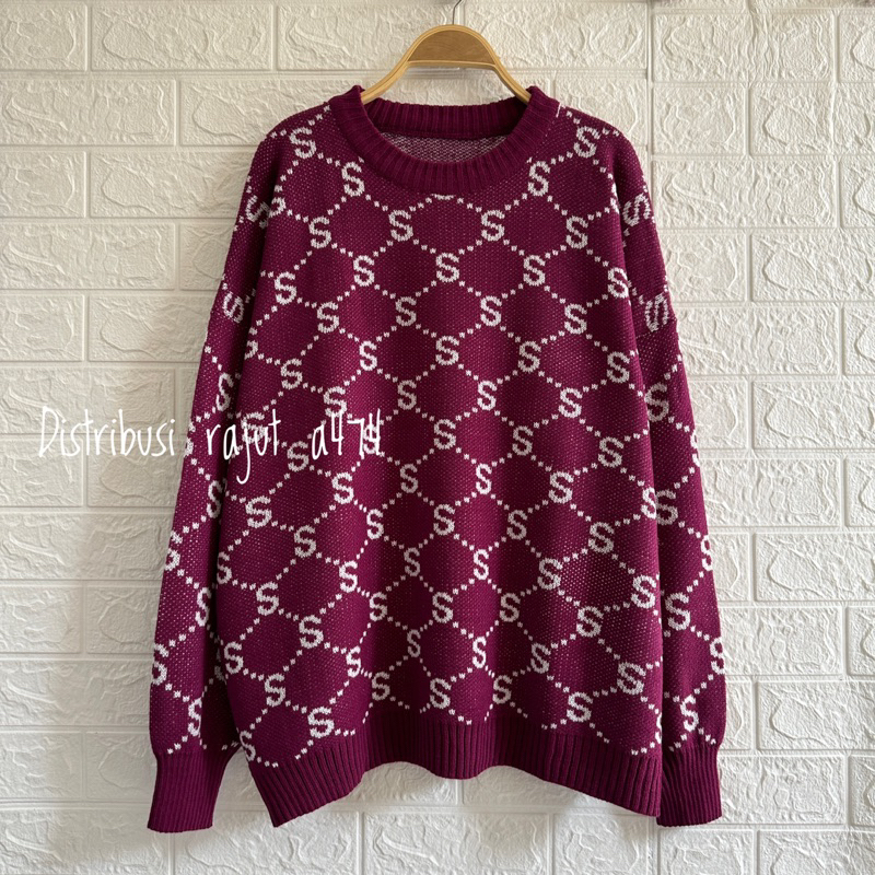 SWEATER RAJUT BLOUSE BANGKOK  BIG SIZE SWEATER RAJUT OVERSIZE  MOTIF WANITA LENGAN PANJANG