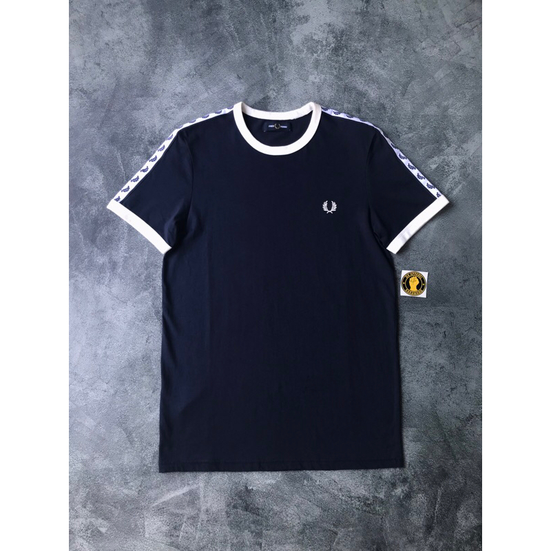 ORIGINAL 100% FredPerry Taped White Navy
