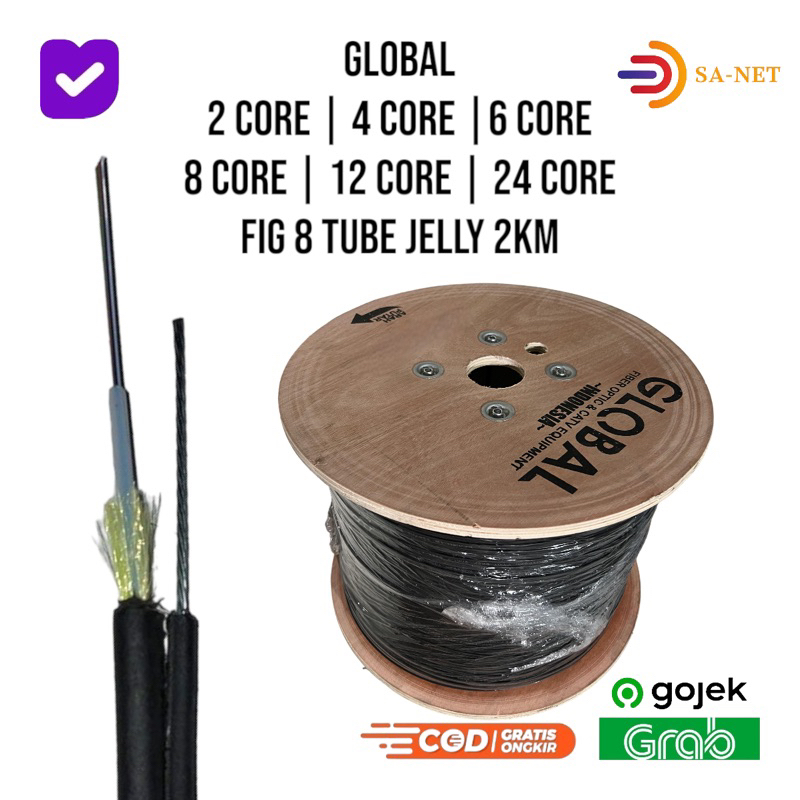 GLOBAL 2 4 6 8 12 24 CORE FIG 8 PE TYPE TUBE JELLY + SELING ULIR 2KM / 2000M KABEL FO FIBER OPTIK 2 