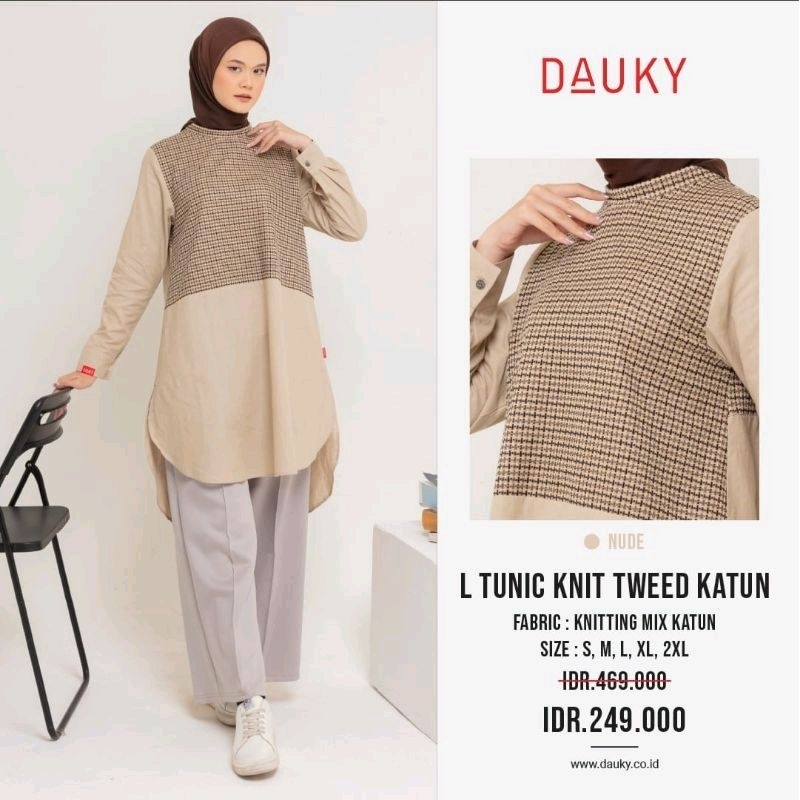 L Tunic knit tweed katun dauky tunik dauky