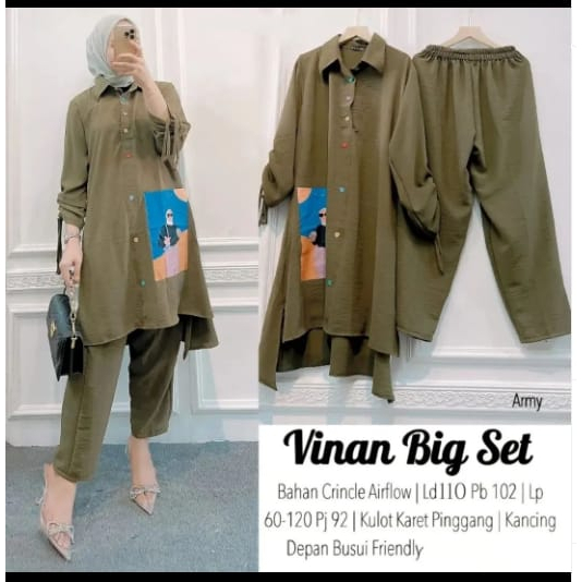 SETELAN WANITA VINAN SET BAHAN LD 110 CM pb 102 cm pj celana 95 cm SETELAN WANITA KEKINIAN FASHION MUSLIM 2023 / ONE SET WANITA MUSLIM / SET BAJU MUSLIM MODERN / SETELAN CRINKLE WANITA KOREAN STYLE