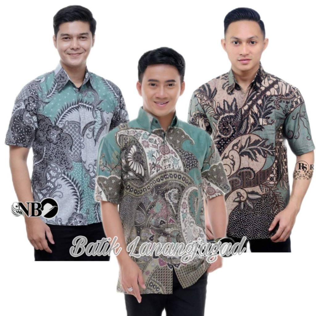 Kemeja Batik Pria Lengan Pendek Hem Batik Warna Sage green Hijau Sage Motif Cleopatra