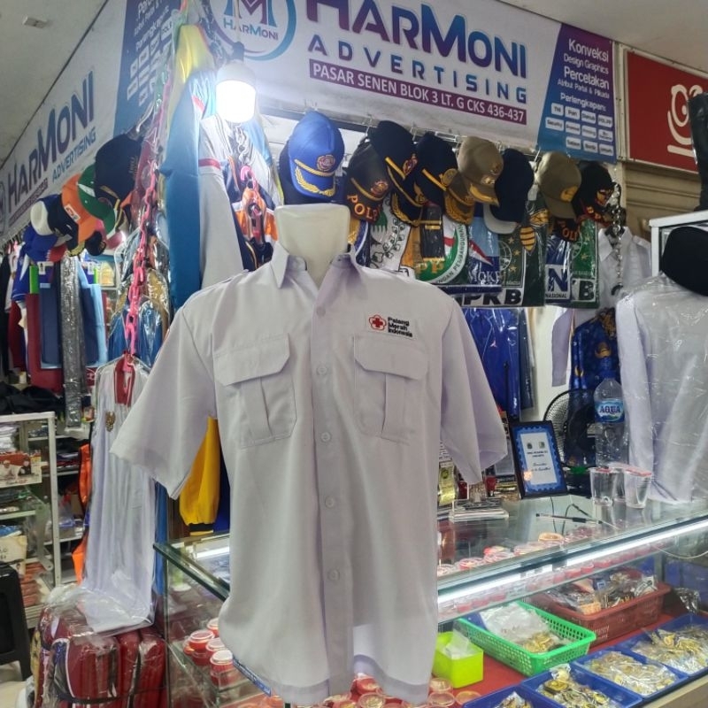 KEMEJA PDH LENGAN PENDEK PUTIH PMI SERAGAM KEMEJA PDH PUTIH PMI