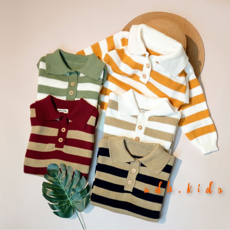Sweater polo anak knit stripe 1 - 4 years | Sweater rajut anak