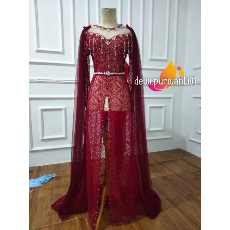 Kebaya Pengantin Ekor Aqilla Jumbo_Marun