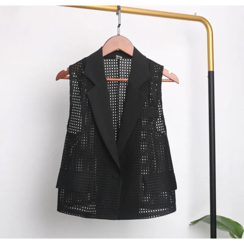 Outer Sleeveless Crop Jaring jala / blazer jaring / kemeja lengan buntung jala jaring korea harajuku