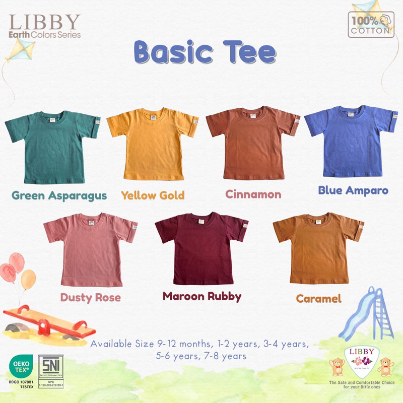 Libby Kaos oblong basic polos Baju T shirt pendek anak unisex